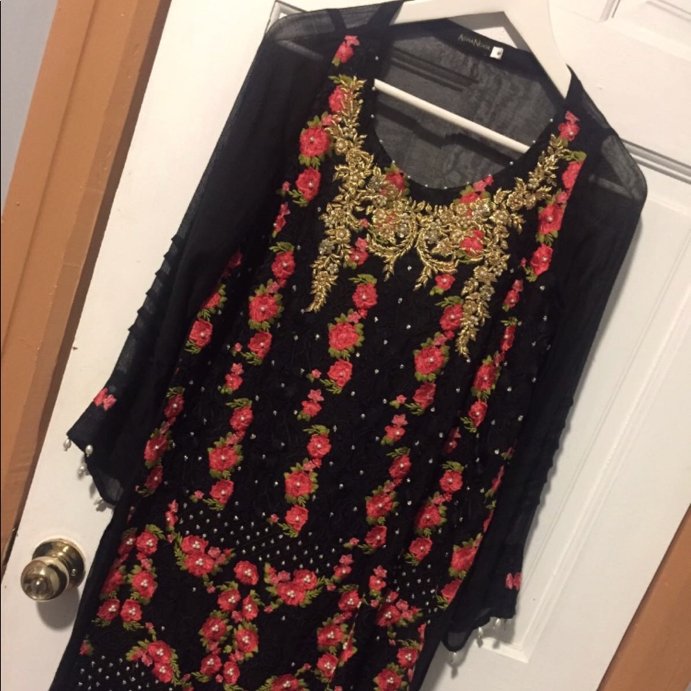 Agah Noor shirt full embroidered black small